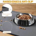 Hubulk silicone dog food mat positioned under pet bowls