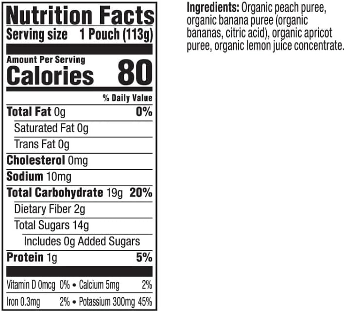 Plum Organics baby food pouch back view with directions