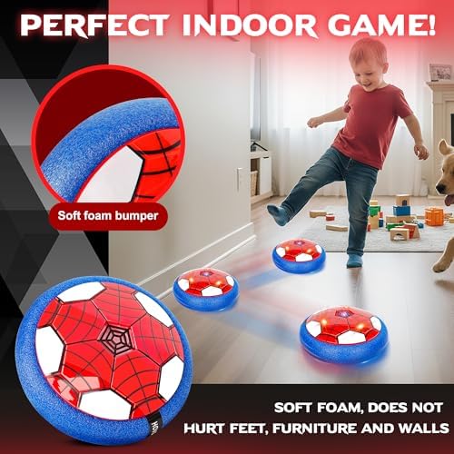 Philivivi indoor hover ball glowing with colorful multi-colored LED lights in a dark room setting.