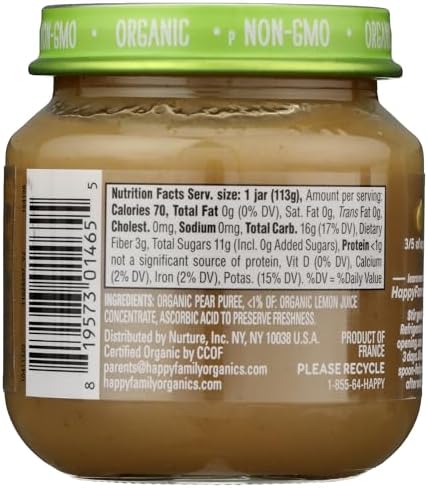 Clearly Crafted Happy Baby organic pear puree jar label details