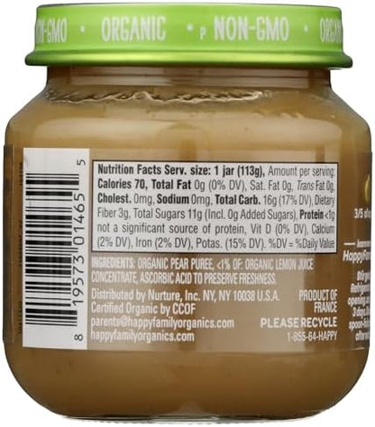 Clearly Crafted Happy Baby organic pear puree jar label details