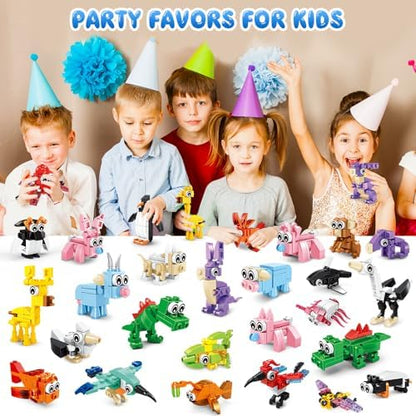 Close up view of non toxic ABS plastic blocks from the Hogokids party favor set.