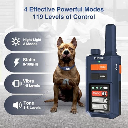 Waterproof dog training device showcasing night light function and silicone contact tips