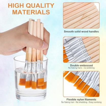 Three fifth inch flat artist brushes showing detail of durable aluminum ferrules