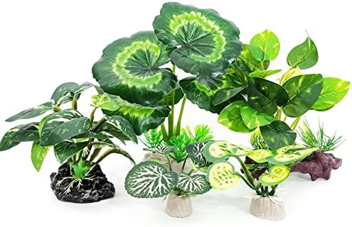 Vtapliea artificial reptile habitat plants arranged inside a clean glass terrarium setup