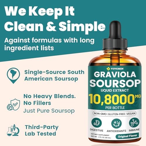 Vivcmin graviola leaf extract two fluid ounce bottle angled perspective view