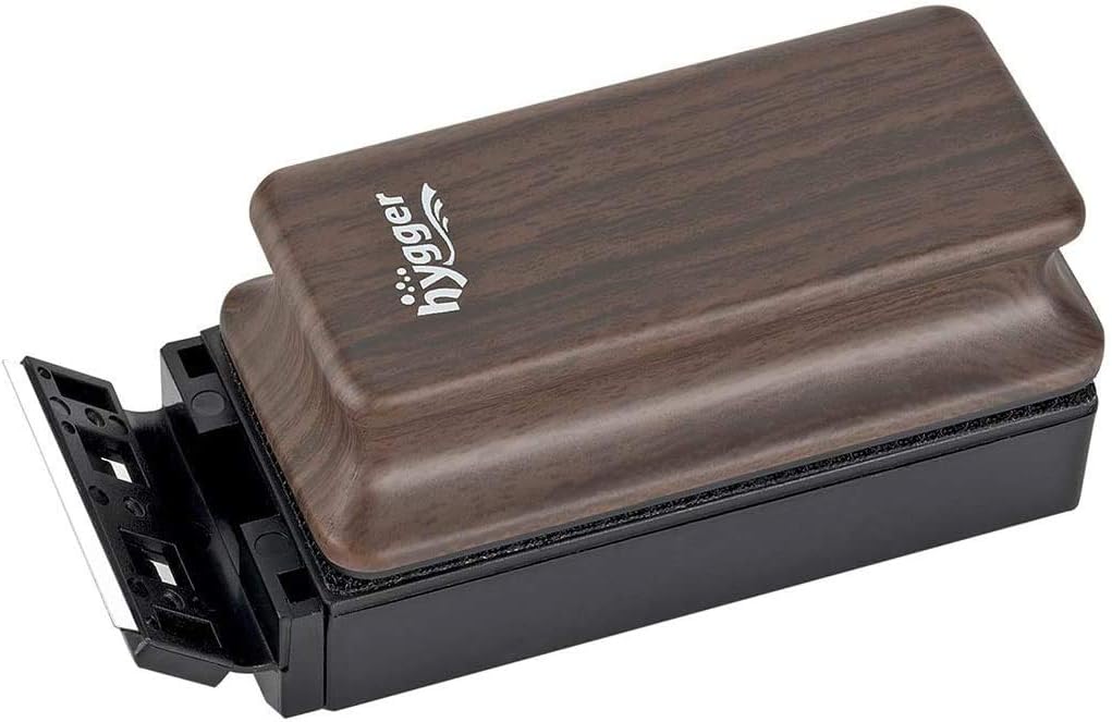 Hygger aquarium magnetic cleaner front view showing ergonomic wood grain handle