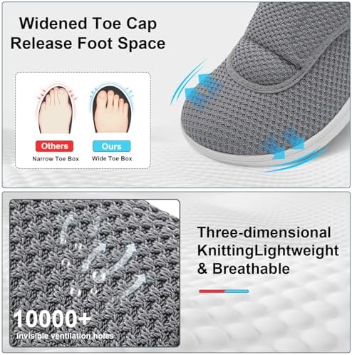 Side profile of gray adjustable orthopedic sneakers for swollen feet.