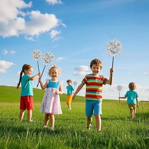Reflective pinwheel stake detail for outdoor use
