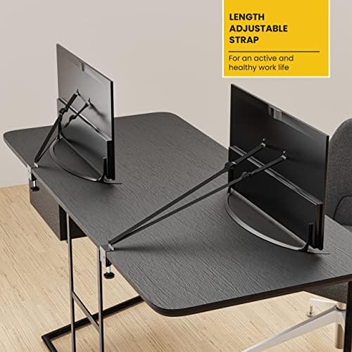 Side view illustration of the drill free television anchor clamping onto a thick wooden desk surface.