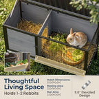 PawHut Elevated Rabbit Hutch with Pull-Out Tray, Wooden Bunny House Rabbit Cage for Outdoor Indoor Use, Openable Plastic Roof, Light Gray - Image 3