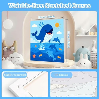 Pre-framed animal canvases with acrylic paint pots and brushes included in the DIY art kit