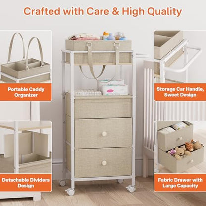 Side view of Modanais 3-in-1 baby organizer cart