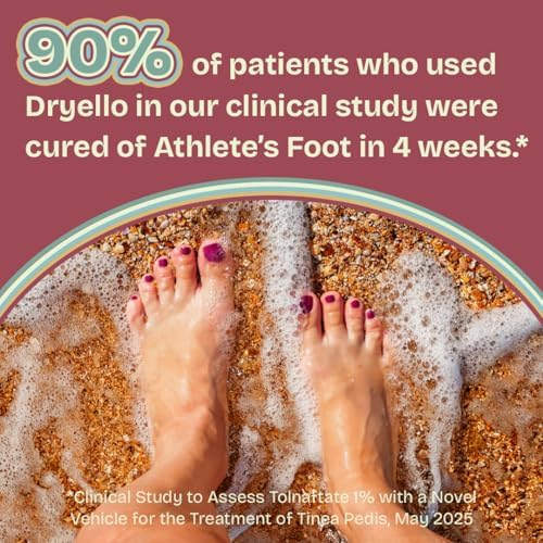 Back label of Dryello treatment stick illustrating drug facts, instructions for use, and antifungal ingredients.