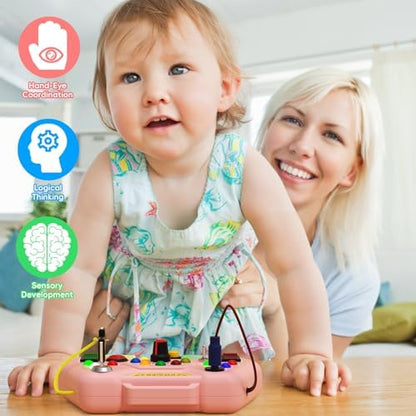 Alsatic kids learning toy cable insertion and lever switch function close up