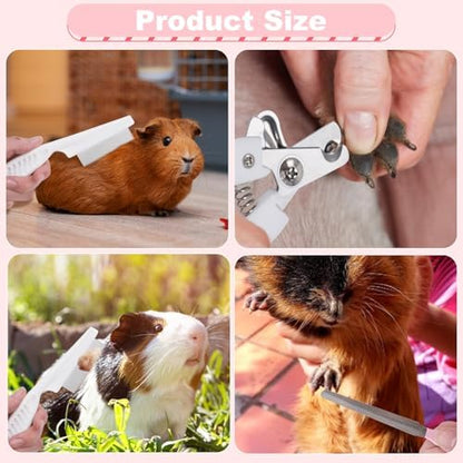 Mini pet nail cutter tool being held to demonstrate the precise trimming edge designed for bunnies and kittens.