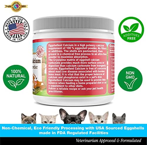 Fine eggshell powder texture for canine and feline nutrition