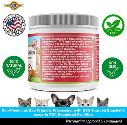 Fine eggshell powder texture for canine and feline nutrition