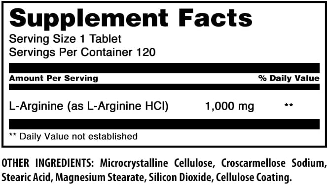 Amazing Nutrition L-Arginine supplement facts and ingredients label