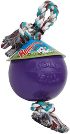 Medium size Jolly Pets blue dog ball with cotton rope