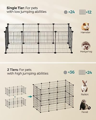 SONGMICS Pet Playpen, Small Animal Cage, Pet Fence with Cable Ties, DIY Metal Enclosure for Guinea Pigs, Hamsters, Rabbits, Hedgehogs, Black ULPI001B01 - Image 4