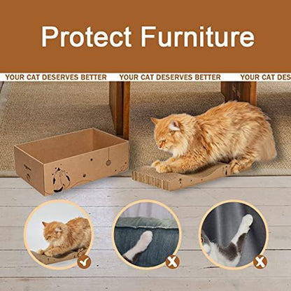 Close up view of the durable reversible corrugated paper texture on the RUBMEOW indoor cat scratcher lounge bed.