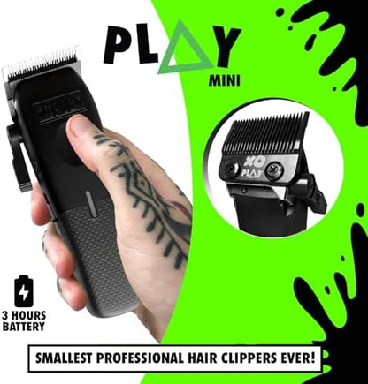 Side profile of the cordless TPOB Play Mini hair trimmer showcasing the adjustable SnapTek lever arm positions.