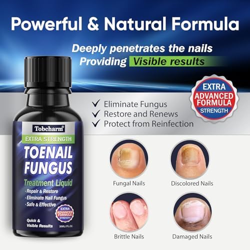 Tobcharm liquid dropper application for fingernail and toenail fungus relief.