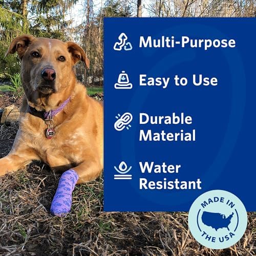 PetFlex flexible elastic bandage being hand torn without scissors for dog first aid.