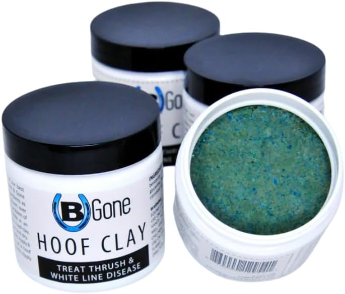 B Gone Hoof Clay front view jar packaging for equestrian horse care