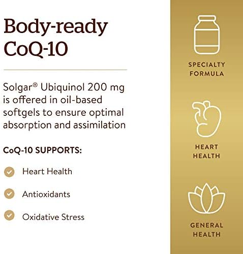 Gluten free and dairy free Solgar Ubiquinol softgels label and dosage instructions