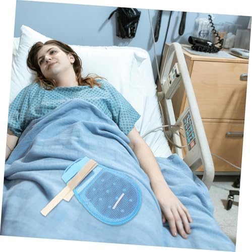 Close up of the hook and loop closure on the blue safety restraint gloves for patients.