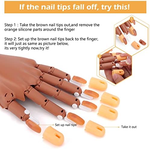 LIONVISON Practice Hand for Acrylic Nails, Flexible Nail Practice Hands Training Kits, Fake Manican Hands for Nails Practice, Movable Nail Maniquin Hand with 300PCS Nail Tips, File, Brush and Clipper - Image 3