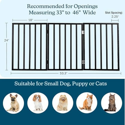 Petmaker freestanding black dog fence folded flat for compact storage.