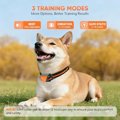 Waterproof e collar for dogs showing digital screen battery level