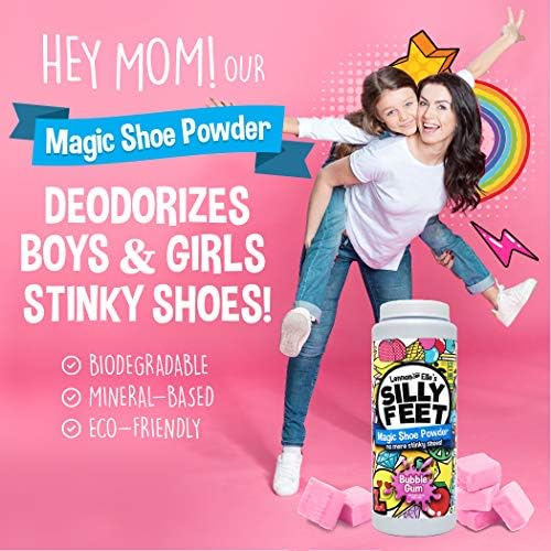 Moisture absorbing shoe freshener powder for athletic sneakers and cleats.