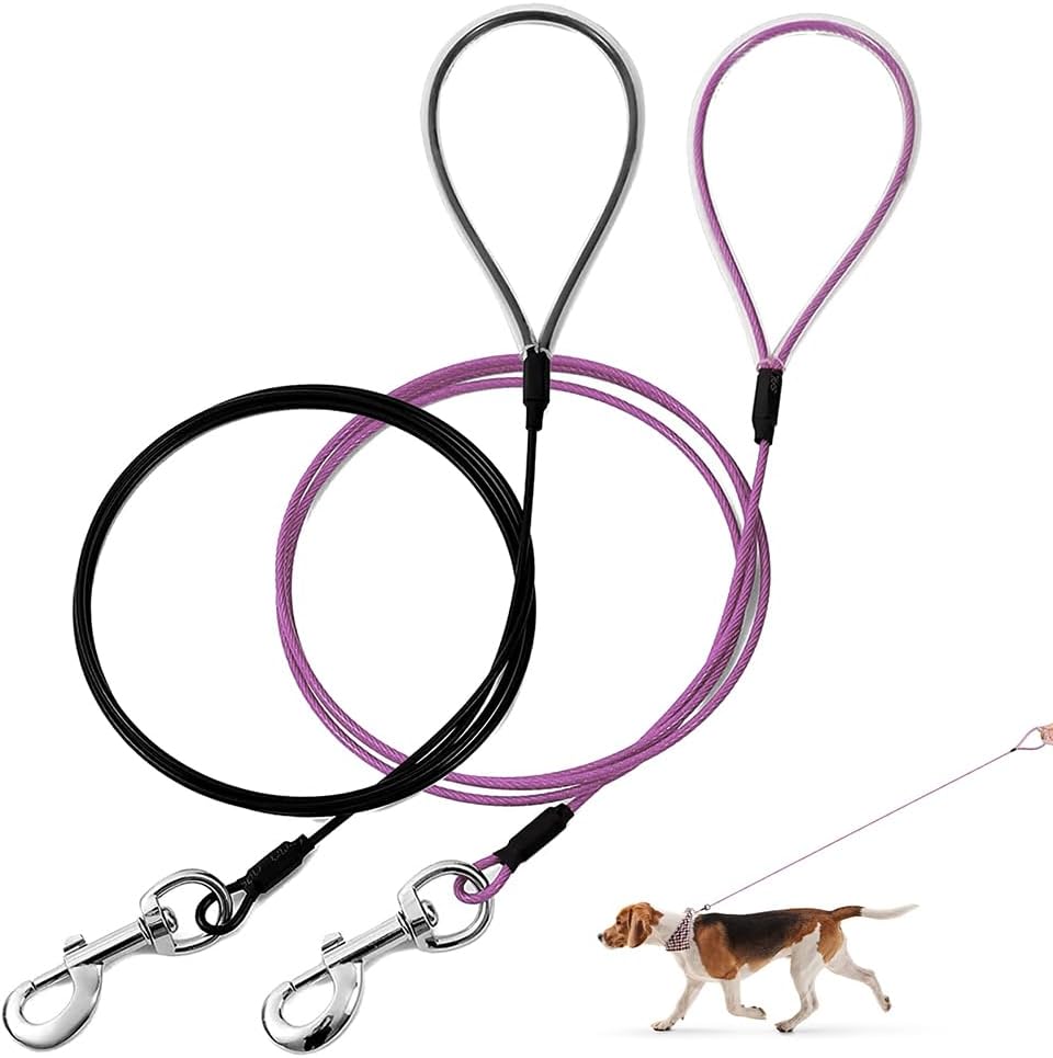 Chew Proof Dog Leash,6FT Metal Cable Lead,Heavy Duty Leash Made of Coated Wire Rope,Chew Resistant,Great for Large Dogs and Teething Puppies (Black+Blue, 6ft) - Image 11