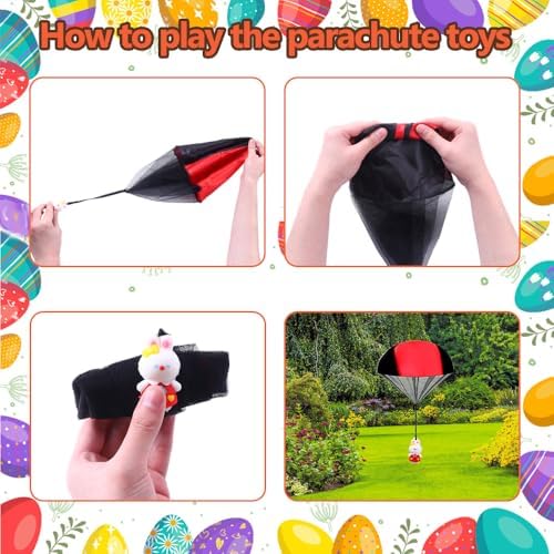 Children throwing the JOICEE nylon parachute toys into the air during outdoor play.