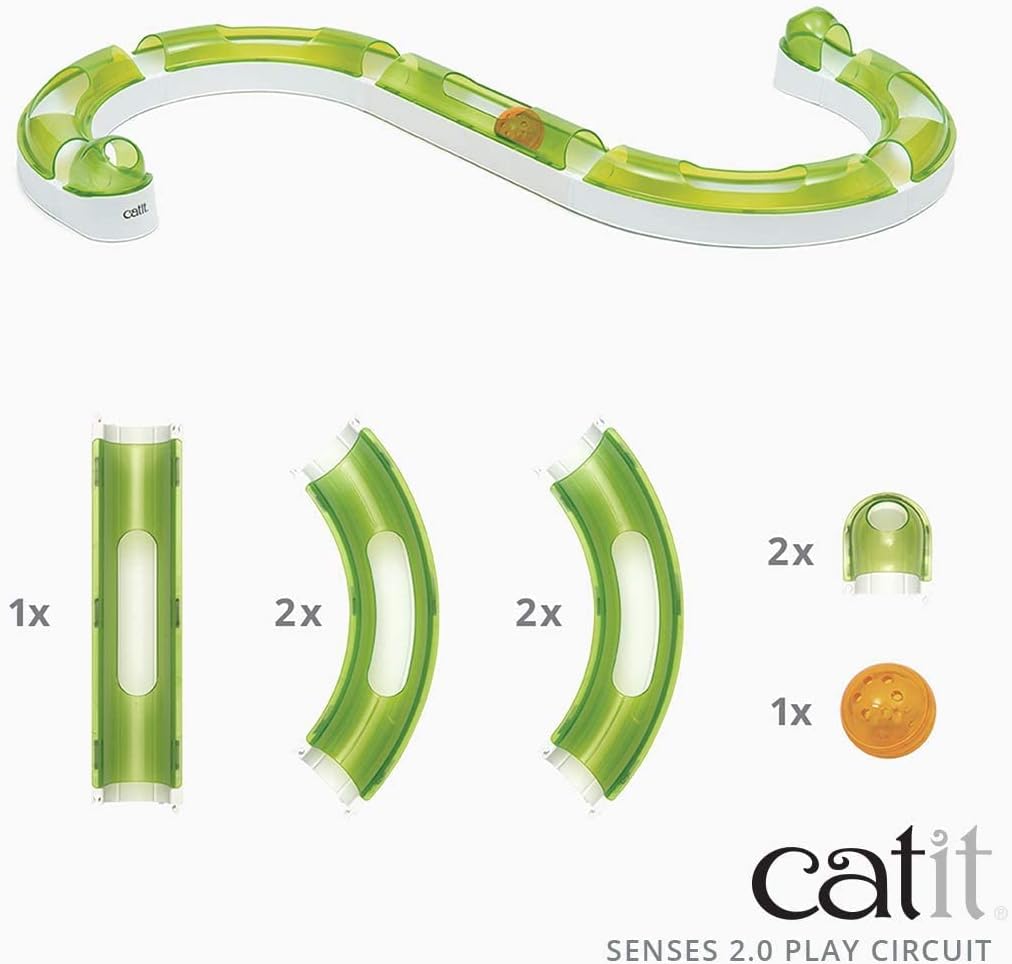 BPA free customizable cat ball track toy shown in a wave layout configuration