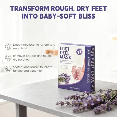 Back label view of the lavender exfoliating foot mask with ingredient callouts