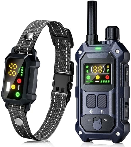 Dark blue electronic dog training collar showing digital display screen