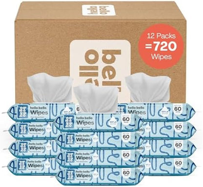 Hello Bello Extra Gentle Unscented Baby Wipes, Plant Based, Made with 99% Water and Aloe for Babies and Kids, 720 Count - Image 2