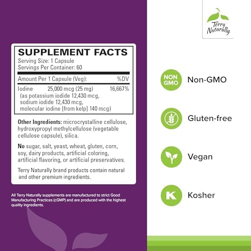 Terry Naturally Tri Iodine 25mg supplement label details