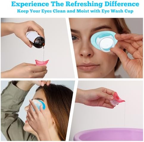 Skincare enthusiast using a silicone eye bath cup for hygiene