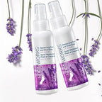 Lavender and tea tree oil foot spray bottle showing 100ml size packaging.