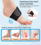 Side profile of a person wearing the HiRui arch brace inside a running shoe for plantar fasciitis.