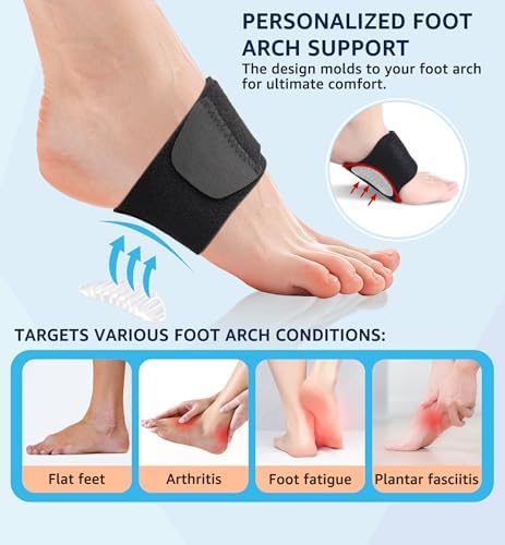 Side profile of a person wearing the HiRui arch brace inside a running shoe for plantar fasciitis.