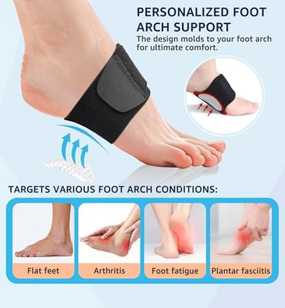 Side profile of a person wearing the HiRui arch brace inside a running shoe for plantar fasciitis.