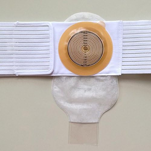 Close-up profile view of the breathable stretch fabric and hook-and-loop closure on the Ibnotuiy colostomy hernia band.