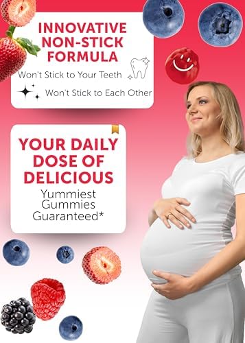 Chewable prenatal vitamin gummies displayed on a clean surface